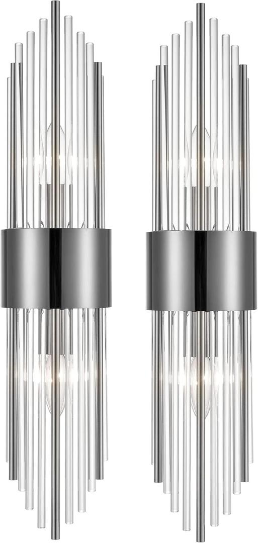2-Light Modern Wall Sconce Titanium Black Metal with Clear Class Crystal Vanity Wall Sconce Lighting for Bedroom Living Room Bathroom Light Fixtures Set of 2