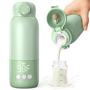 Portable Bottle Warmer for Travel 12oz 80W Fast Heating, 316 Stainless Steel, 11400mAh Rechargeable Precise Temp Control & LED Display Safety Lock Cordless Travel Warmer for Baby Breastmilk & Formula