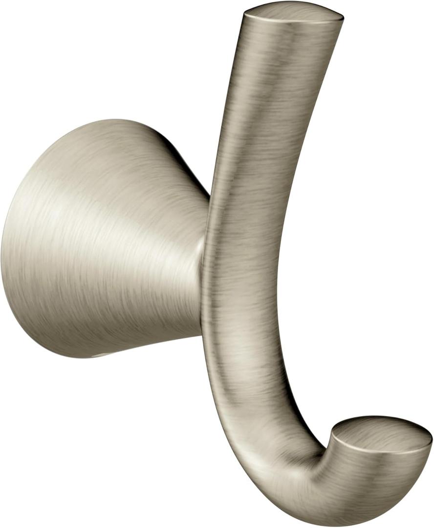 Moen Glyde Brushed Nickel Robe Hook, Wall Mounted Hanger for Bathroom Towel or Bath Robe, YB2303BN