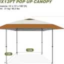 HYPER VENTURE 13x13ft Pop Up Canopy Tent with One Push Setup, Brown