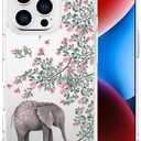 Cases Compatible with iPhone 16 Pro Case for Women Cute Phone Case Clear Design, 16 Pro Case Transparent Cool Kawaii Protective,Elephant Flowers