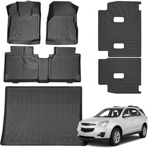 TPE All-Weather Floor Mats Set Compatible with Chevy Equinox 2012-2017 5 Seats - 1st & 2nd Row Floor Liners + Cargo Liner Trunk Mat + Backrest Protector Waterproof, Anti-Slip Interior Accessories