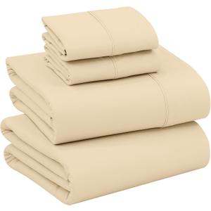RUVANTI 100% Cotton Sheets King Size Percale Bedding, Cooling & Breathable, Durable with a Crisp, Soft & Comfortable Feel, 16" Deep Pocket, 4-Piece Set, Beige