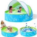 Hikiddy Foldable Kiddie Pool with Canopy: 31.5in/ 47in /63in for Baby Toddler Kids Family - Summer Water Play Pool with Shade - Portable for Outdoor Backyard Beach (Blue-Green, 47in)