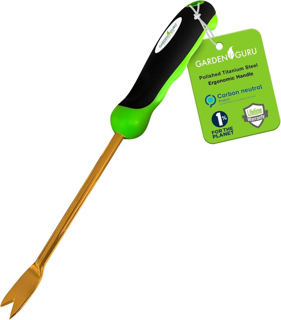 Garden Guru Titanium Dandelion Weeder Tool - Rust Resistant - Ergonomic Handle - Weed Puller for Planting, Weeding, Flower and Vegetable Care in Lawn Garden Yard (1 Pack)