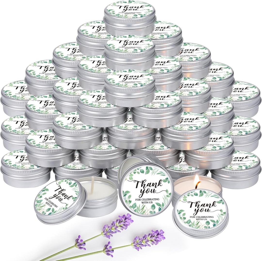 MTLEE 50 Pcs Eucalyptus Baby Shower Scented Candles Gift Travel Tin Aromatherapy Candles Favors for Baby Shower Favors Wedding Gifts Compound Scent Essential Oil