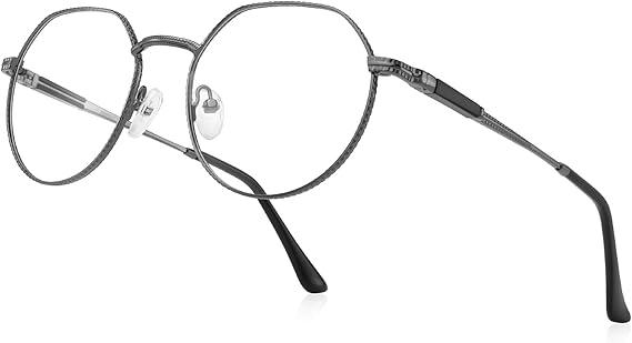 Classic Round Polygon Reading Glasses for Men Women Light Blocking Computer Readers Spring Hinge Metal Frame, Magnification Strength: +1.25