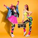 80s Outfit Women Costume Accessories Set T Shirt Shorts Tutu Skirt Neno Party Leg Warmers Headband (Large)