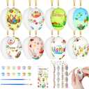 16 Set DIY Easter Eggs Painting Kit for Crafts White Blank Plastic Eggs Decorating with Colorful Paint and Stickers Rope for Adult Crafts Easter Hanging Ornaments Basket Fillers Party Favor Gift