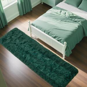 Zentavio Runner Rugs for Hallway 2x6 Shag Soft Bedroom Bedside Rugs Non Slip Fluffy Carpet for Kids Girls Boys Home Decor Aesthetic Dorm Nursery Emerald Green