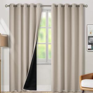 BGment Thermal Insulated 100% Blackout Curtains for Bedroom with Black Liner, Double Layer Full Room Darkening Noise Reducing Grommet Curtain (60 x 84 Inch, Cashmere, 2 Panels)