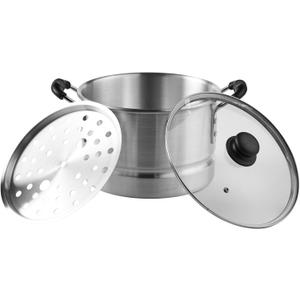 IMUSA USA MEXICANA-410 Aluminum Steamer with Glass Lid 10-Quart, Silver, 10Qt