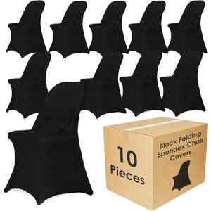 Craft And Party 10 Pack Black Spandex Folding Chair Covers, Stretch Polyester Slipcovers for Wedding, Party & Dining Chairs  Flat Front Design, Universal Fit