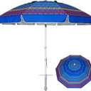 AMMSUN 8 Feet Large Beach Umbrella with Sand Anchor Heavy Duty High Wind Portable Outdoor Umbrellas UV 50+ Protection Air Vent Tilt Patio Garden Pool