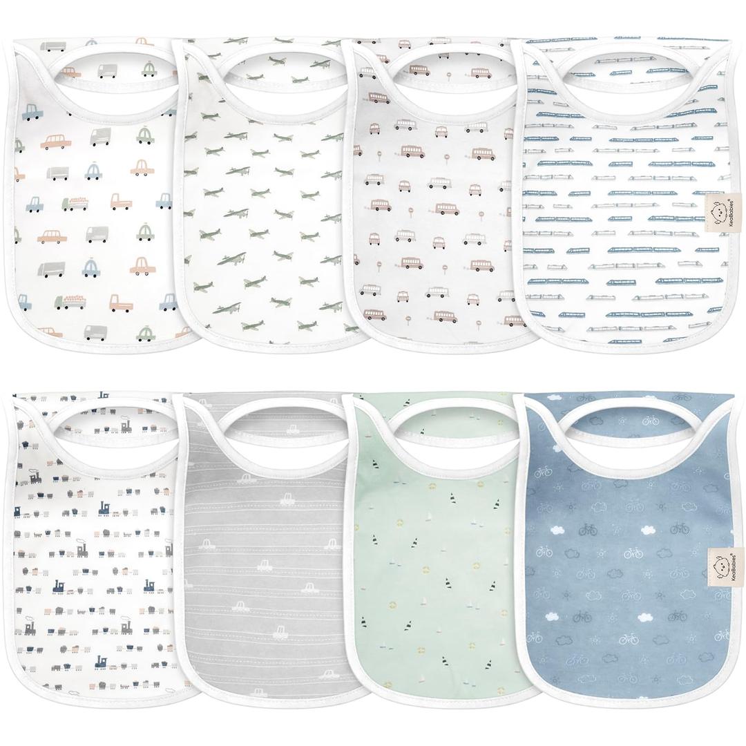 KeaBabies 8-Pack Bibs for Baby Girl, Boy - Pullover Large Baby Bibs for Drooling and Teething Infant, Newborn, Soft & Absorbent Organic Cotton, Long Torso Coverage Keep Toddler Clean & Dry (Vessels)