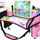 Kids Travel Tray, Car Seat Tray for kids Travel, Toddler Road Trip Essentials With Drawing Kit, Toddler Lap Desk Organizer for Car, Carseat Table for Airplane