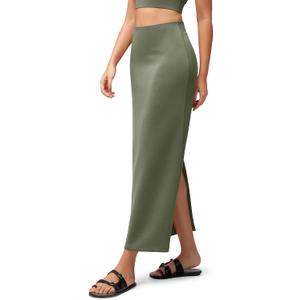 ODODOS Modal Soft Maxi Skirt for Women, Back Slit High Waist Casual Long Pencil Skirts, Dark Sage, Large (Green)