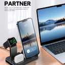 Wireless Charging Station 3 in 1 RJR Compatible with Apple Devices, Charging Dock for iWatch, Built-in Wireless Charger Stand for iPhone Series AirPods Gifts (with 18W Adapter) Graphite Black