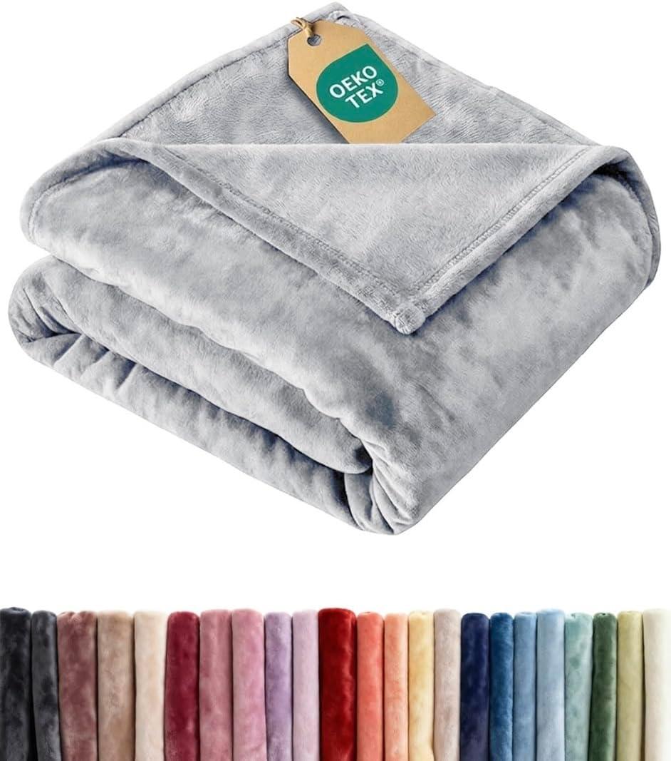 Ultra Soft Fleece Blanket Throw Size - Flannel Fleece Luxury Throw Blanket - Lightweight for Couch Bed Chair - Thick, Warm and Breathable - All Season Cozy Fuzzy, Anti-Static Microplush Bedding, Grey