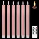 GenSwin Flameless Pink Taper Candles Flickering with 10-Key Remote, Battery Operated Led Warm 3D Wick Light Window Candles Real Wax Pack of 6, Christmas Home Wedding Decor(0.78 X 9.64 Inch)