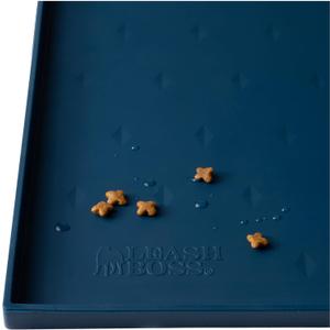 Leash Boss Dog Food Mat for Food and Water Bowls, Waterproof Silicone Pet Feeding Mat for Floors, Extra Tall Raised Edges, Cat and Dog Placemat for Floors, Dishwasher Safe (XXL: 30" x 22" - Navy)