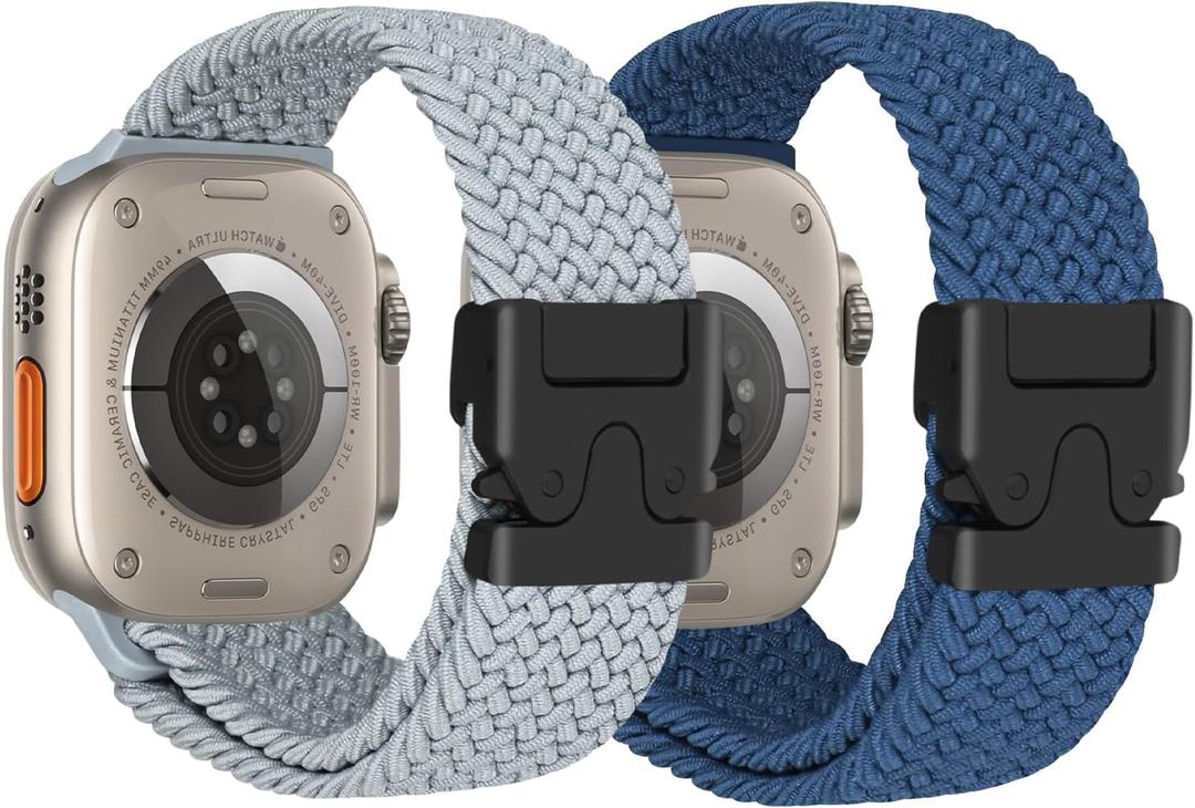 Nylon Braided Watch Bands Compatible with iWatch Series 11/10/9/8/7/6/SE/5/4/3/2/1, Sport Strap for 38mm/40mm/41mm/42mm Women Men, Stretchy Nylon Band with Zinc Alloy Parachute Buckle