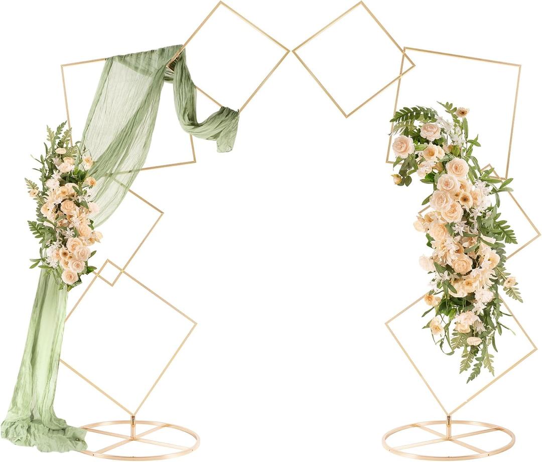 Square Wedding Arch Backdrop Stand Set of 2, Gold Metal Flower Display Stands, 4-tier Party Balloon Arch Stands, Floral Backdrop Frame Display Racks for Birthday Party Christmas Wedding Home Decor