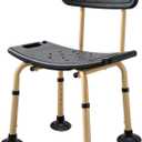 Shower Chair for Elderly and Disabled - Heavy Duty Shower Seat with Adjustable Back Rest, 350lbs, Wooden Safe and Comfortable Shower Bench, Senior Bathroom Stool