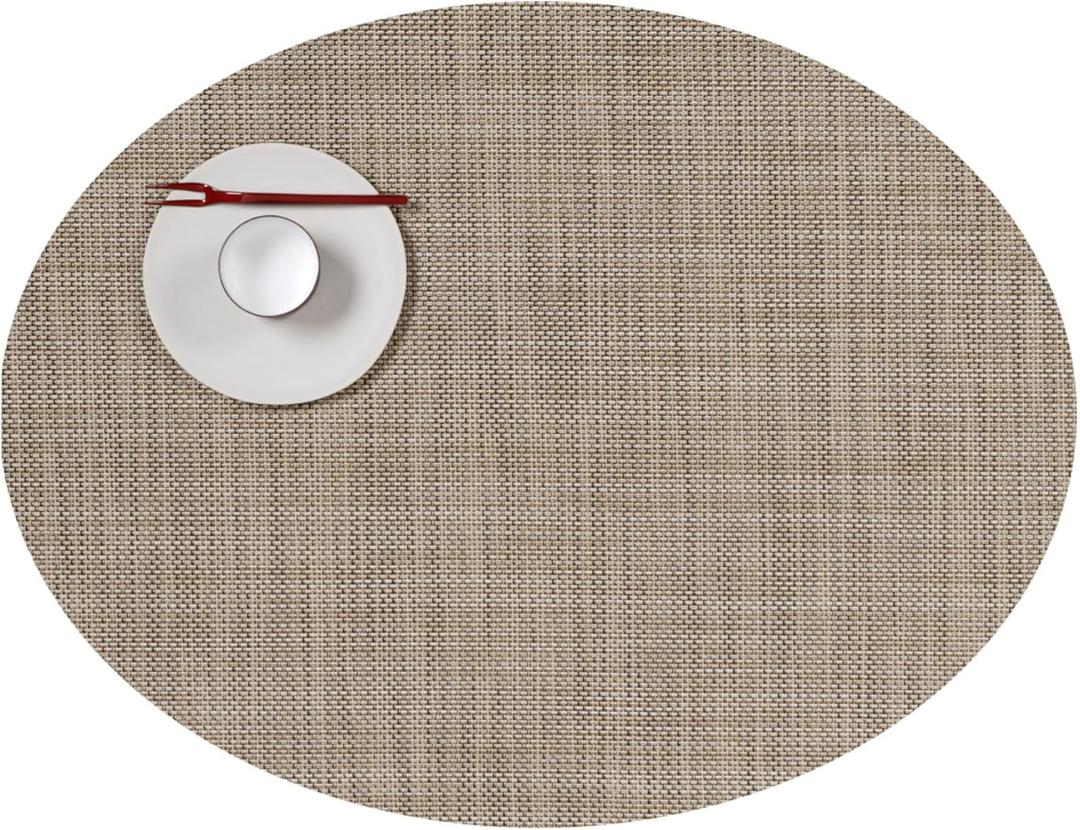 Chilewich Mini Basketweave Placemats - Woven Placemats Set of 4 - Reusable, Stain-Resistant, Indoor/Outdoor Tabletop Protection - Linen - 14" x 19.25" Oval