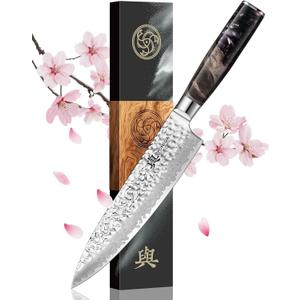 Japanese Chef Knife, 67-Layer Damascus Steel 8 Inch Kitchen Knife with AUS-10 Core, Professional Hand Forged Gyuto Knife with Gift Box, Ergonomic Handle, Ideal Valentine's Day Gifts for Men Women