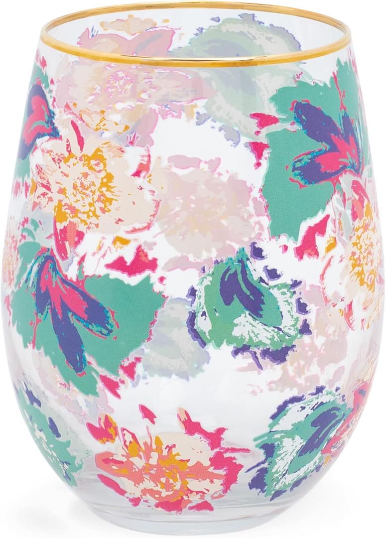 Mary Square 29284 Pink Peony Sorbet 8 ounce Glass Stemless Wine Tumbler Drinking Glass for Wine and Spirits