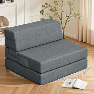 Youzi Folding Sofa Bed, Foldable Mattress for Bedroom and Living Room, 6 Inches Single Four-fold Floor Sofas for Guests, Sofa Bed Chair Floor Mattress with Washable Cover, Dark Gray, 75" x 25" x 6"