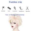 WeKen Womens Short Blonde with Highlight Pink Blue Wig Crazy Spiky Short Blonde Wig for Weird Costumes Halloween Cosplay Movie Party (Wig+Wig Cap+Sunglasses)