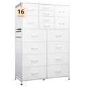 WLIVE Large Dresser for Bedroom, Fabric Dresser Storage Tower with 16 Drawers, Chest of Drawers Organizer Unit, Storage Cabinet, Hallway, Closets, Steel Frame, White