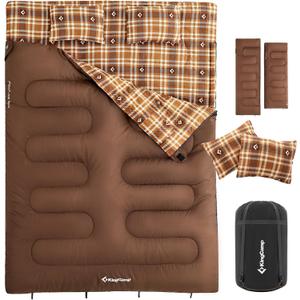 KingCamp Double Sleeping Bag for Adults, Queen Size 2 Person XXL Flannel Sleeping Bag, Waterproof Lightweight Flannel Quilt with 2 Pillows, Perfect for Couples Family Camping Hiking