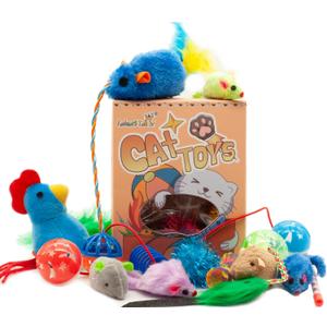 Fashion's Talk Cat Toys, Kitty Variety Pack for Kitten Cats, 20 Count Plush, Teaser & Ball Catnip Mice Cat Spring
