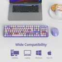 Wireless Keyboard and Mouse Set, Retro Typewriter 2.4GHz Full Size 104-Key Cute Colorful Keyboard with Number Pad Round Keycaps for Windows PC Laptop(Colorful Purple)