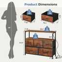 DUMOS TV Stand with 5 Fabric Drawers, Open Shelf & Charging Station, 38"D x 11.8"W x 31.5"H