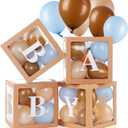Zhanmai Baby Boxes for Bear Baby Shower Decoration with 4 Letters 36 Balloons 4pcs Transparent Clear Balloon Box Blocks for Boy Girl Balloon Boxes Gender Reveal Party Favors (Brown, Apricot, Blue)