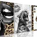 YYNISPIN Black Leopard Wall Art, Preppy Cheetah Wall Decor Painting, Fashion Black Girl Poster Canvas Prints Modern Teen Girly Artwork for Bedroom Living Room 16x24 inch Frame