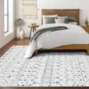 Deerly Moroccan Area Rugs 5x7 Washable Rug Distressed, Boho Farmhouse 5x7 Rug with Non-Slip Backing, Soft Low Pile Indoor Floor Carpet Neutral Rug for Bedroom Playroom, White/Dark Grey