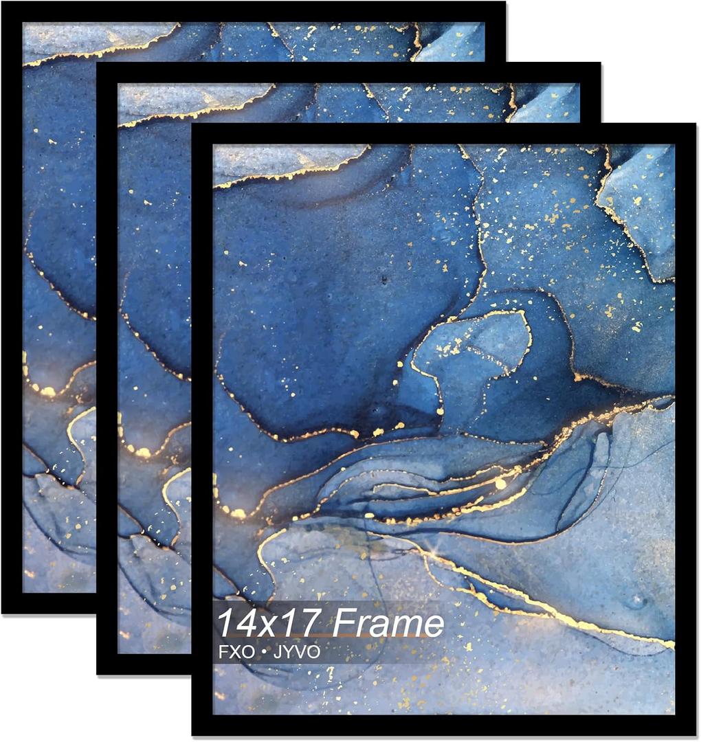 Fxojyvo 14x17 Picture Frame Set of 3, Black Frame for 14 x 17 Inch Picture Poster Photo, Light Weight and High Transparent 14 by 17 Frame for Wall - 3 Pack/Black/14 x17