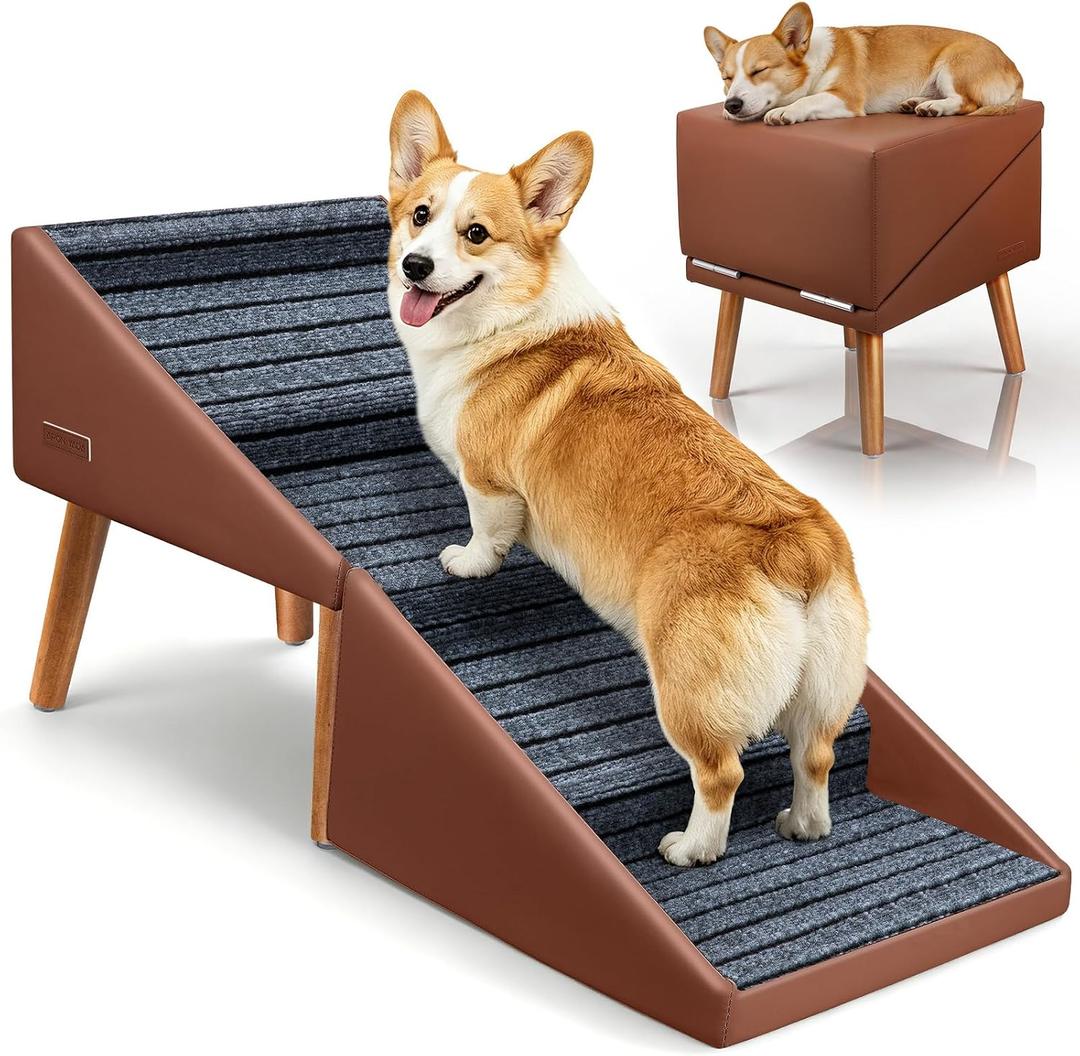 Dog Stairs for Small Dogs,17" H 4‑Step Non‑Slip Dog Ramp for Couch Low Bed
2‑in‑1 Foldable Wooden Pet Stairs & Steps with Split Ottoman Design,for Puppy Medium Senior Injured Pets,Holds 250LBS