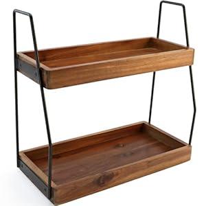 Demigo Acacia Bathroom Organizer Countertop 13.6 x 14 x 6.7 inches, 2-Tier Wood Counter Standing Rack, Countertop Storage Shelf for Organizing Bathroom Kitchen Office Desk Vanity Cosmetic Balcony
