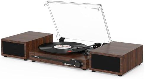 Vinyl Record Player with External Speakers BT 5.3 Wireless Turntable Portable with 3 Speed USB Vintage Wooden Coffee