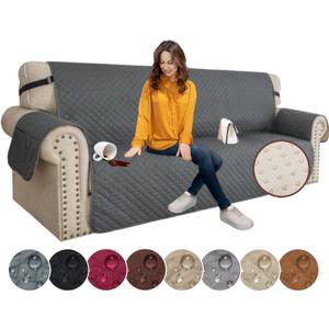 XINEAGE Quilted Sofa Cover Waterproof Couch Covers for 3 Cushion Couch, Super Soft Washable Slipcover with Pockets & Non-Slip Elastic Straps, Thick Furniture Protector (Sofa, Dark Grey)
