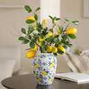 Capri Lemon Ceramic Vase with Artificial Lemons Branches 7.87inch Blue Tiles Yellow Lemon Vase 6 Head Faux Lemons with Stem Fake Fruit Themed for Kitchen Decoration Party Farmhouse Decor