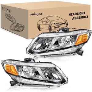 Nilight Headlights Assembly for 2012 2013 2014 2015 Honda Civic Sedan 4-Door 12 13 Civic Coupe 2-Door Black Housing Headlamp