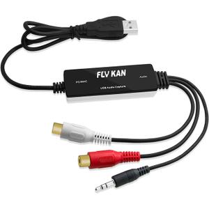 USB 2.0 Audio Capture Card for Windows 10/8.1/8/7 and Mac OS 10.14-Audio Grabber for Vinyl Cassette Tapes to mp3 Converter