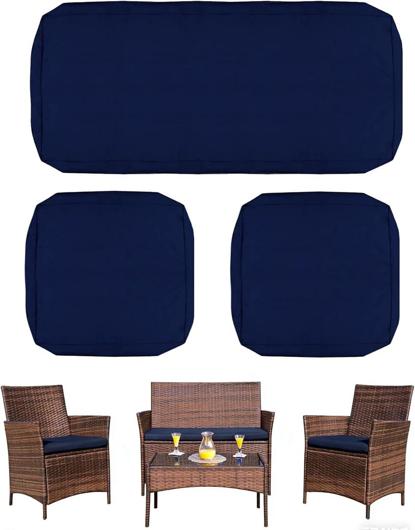 Patio Cushion Covers for Patio Conversation Set 4-Piece, Outdoor Seat Cushions Replacement Covers for Patio Furniture Set Wicker, Backyard Porch Garden Poolside Balcony Sets, Blue, 38x19x2,19x19x2
